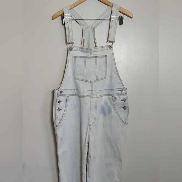Jeans Light Blue Bleached Denim Overalls - Picture 1 of 13